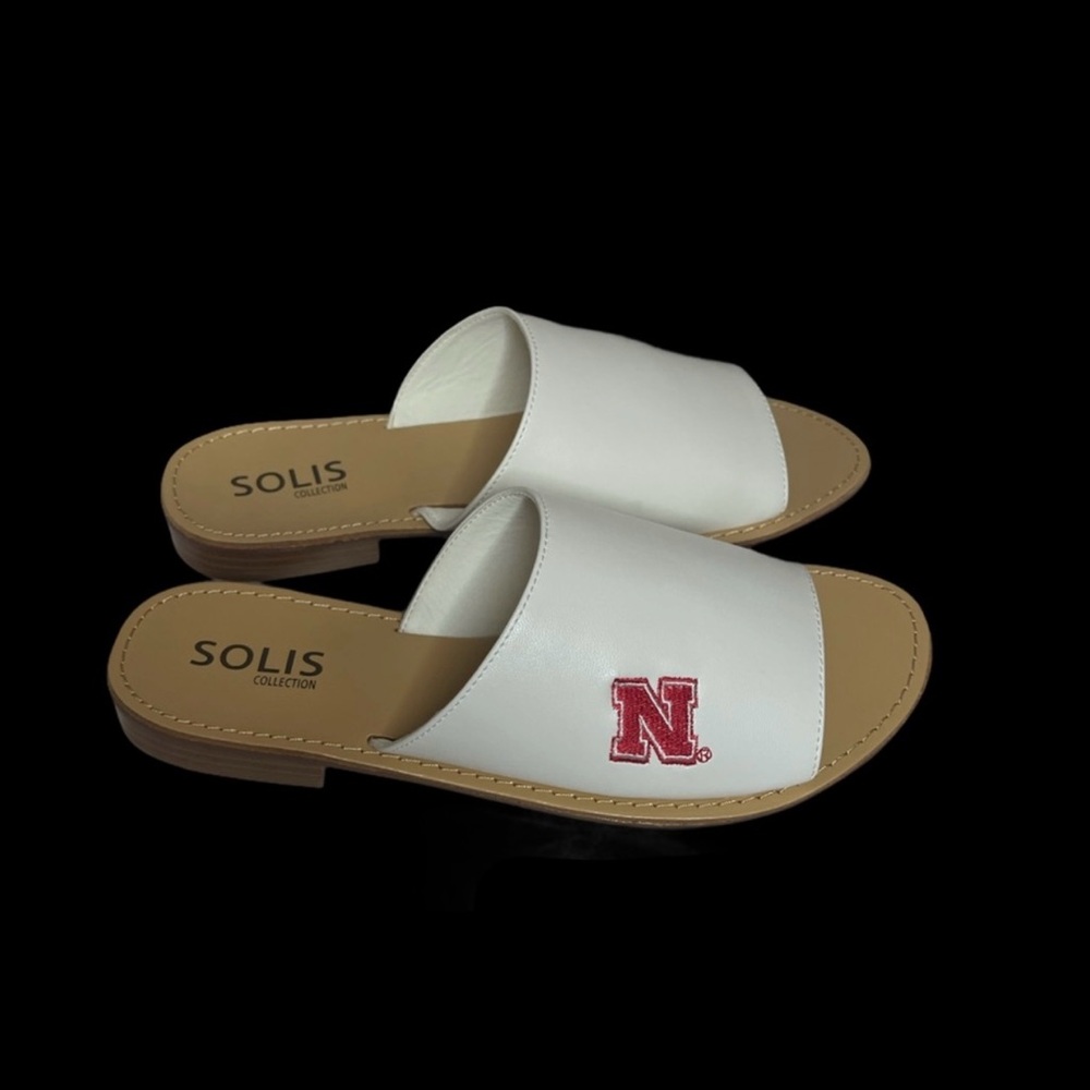Nebraska Women's White Slide Sandals
